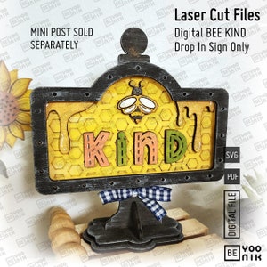 Voeg een digitaal Bee Kind-minibord toe, SVG en pdf voor onze MINI post-drop-in-lijst. Verwisselbaar bord honingbijenkorf 5,5 x 3,25 inch