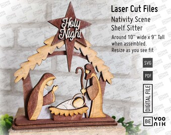 Nativity Scene Joseph and Baby Jesus Standing Shelf Sitter Laser Cutting Files in SVG and PDF, Holy night SVG,  Laser Glowforge Files