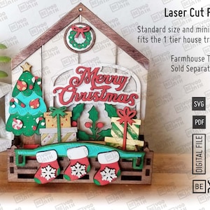 Merry Christmas tiered tray laser cut files in SVG and PDF 5 signs set for our cart, truck and house, Christmas truck, Stockings laser cut