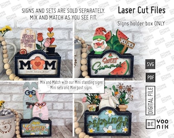 Signs holder Box Only Laser Cut Ready FIles in SVG and PDF. Box frame you can drop in our mini signs and slots on top to decorate.