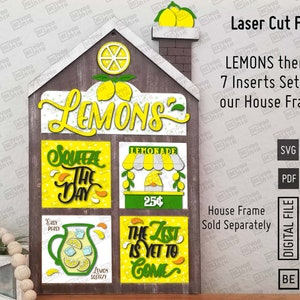 7 Lemons Themed Interchangeable Inserts Set - Laser cut files in SVG and PDF. Lemons Tiered Tray  Glowforge SVG, Lemonade Stand laser files