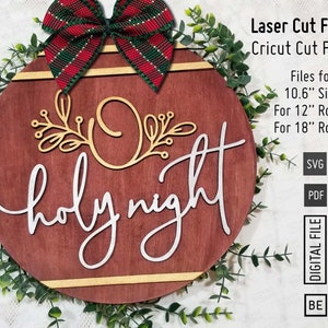 O Holy Night Christmas Sign lasergesneden bestanden SVG en pdf. Cricut-bestanden inbegrepen. Glowforge-bord, Glowforge-vijl, 10", 12", 18" inbegrepen