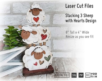 Stacking 3 Sheep Tiered tray Decor laser cut files in SVG and PDF, Lamb Tabletop Decor 8" Tall. Easter Decor SVG, Christian Tiered Tray Svg
