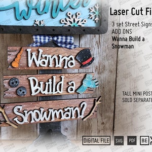 Ik wil een sneeuwpop maken 3 straatnaamborden in SVG en pdf voor onze TALL Mini-post Verwisselbare wintersneeuw van 5,5 x 1,2 inch