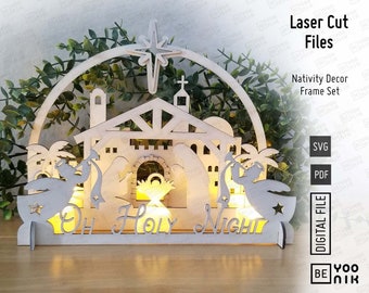 Nativity Frame Decor Laser Files in SVG and PDF, Holy night SVG,  Glowforge Files, Laser cut Nativity Standing decor, Nativity Decor Files