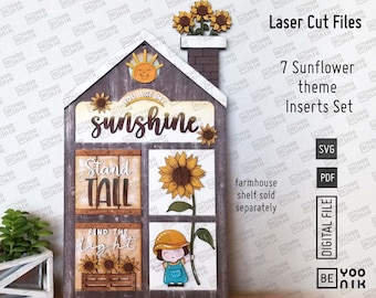 You are my Sunshine Sunflowers Theme of 7  Interchangeable inserts set Laser Cut Files in SVG and PDF, Sunflowers interchangeable house cut