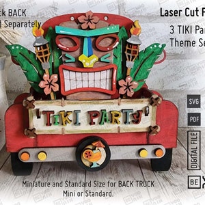 TIKI Party theme tiered tray set of 3 signs for our tier trays laser files in SVG and PDF files, Glowforge, Tiki bar décor, Hawaiian party