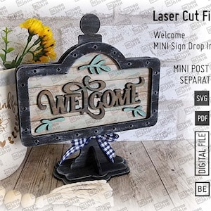 Add on Welcome Mini Sign in SVG and PDF for our MINI post Drop in frame. Interchangeable Welcome sign 5.5&quot; x 3.25&quot; Digital file.