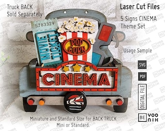 CINEMA Movie theme tiered tray set of 3 signs for our tier trays laser files in SVG and PDF files, Glowforge, Home Movie day Tiered Tray