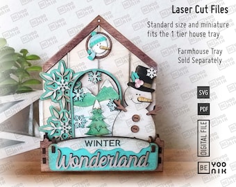 Winter Wonderland tiered tray laser cut files in SVG and PDF 5 signs set for our cart, truck and house, Christmas truck, Snowman cut files