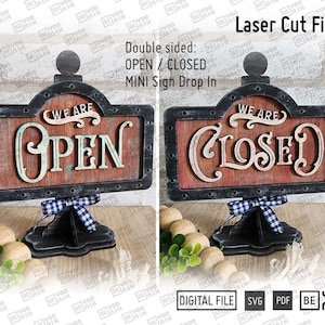 Add-on We are Open/Closed Dubbelzijdig minibord in SVG- en pdf-bestand voor onze minipost Inzetlijst. Verwisselbaar bord: 5,5 x 3,25 inch