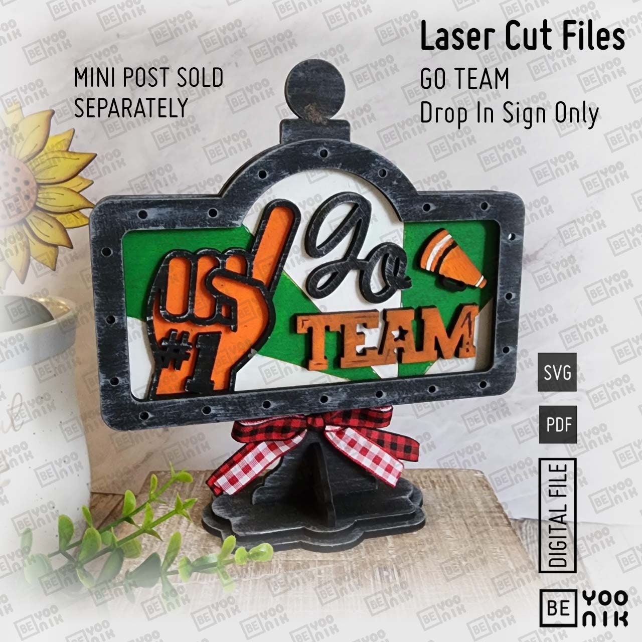 Add on GO Team Mini Sign in SVG and PDF for our Mini post Drop in frame. Interchangeable Sports Go Team foam hand mini sign 5.5" x 3.25"
