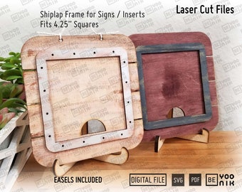 Farmhouse Interchangeable Shiplap Square Frame for 4.25" Signs or Inserts. Laser cut files in SVG and PDF. Shiplap Frame Digital Download