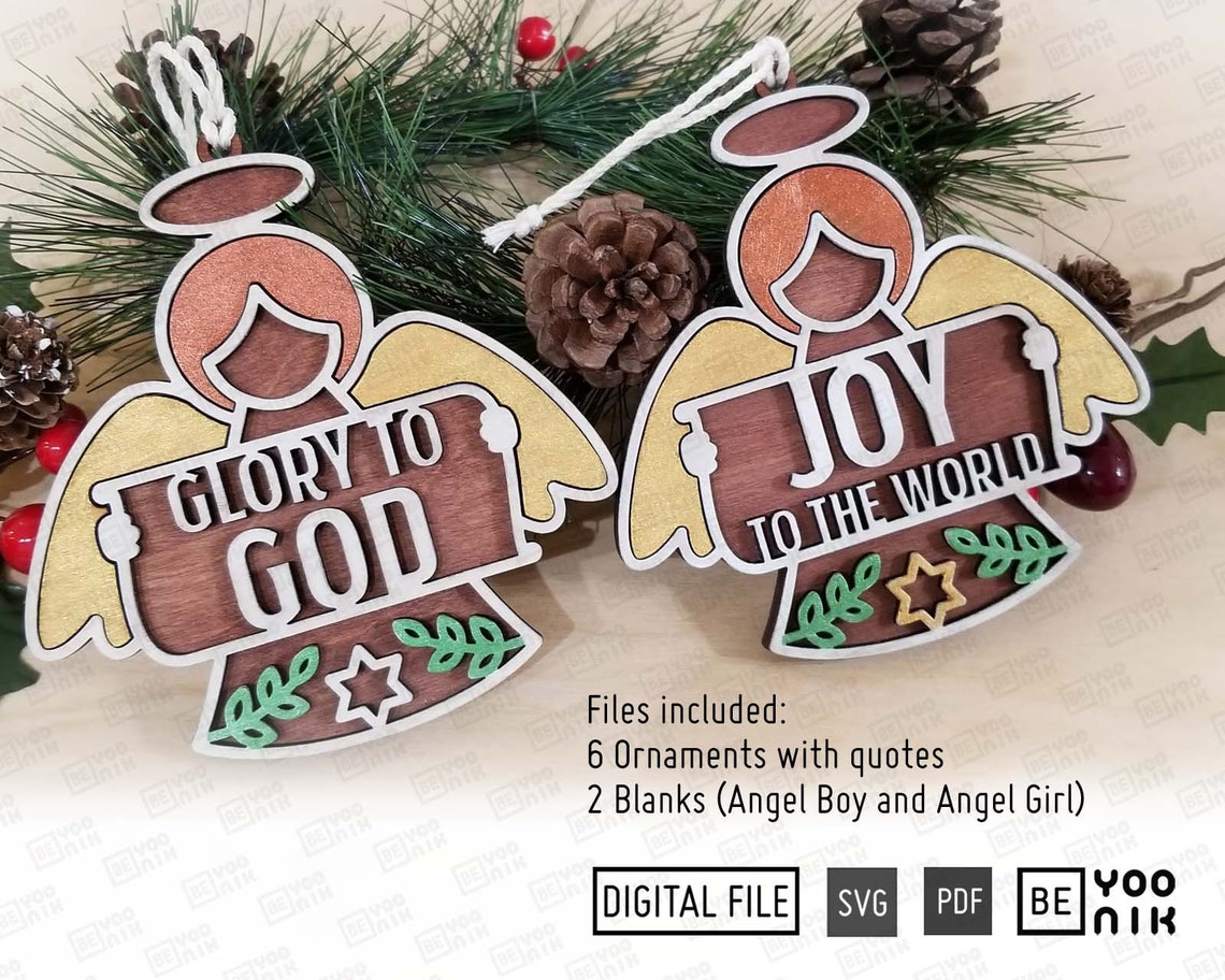 Christmas Angel Scroll Ornaments With Bible Verses Laser Cut Files in ...