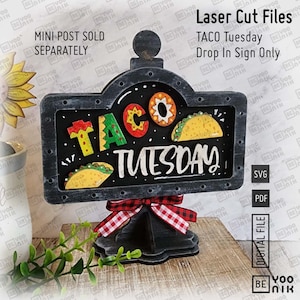 Add on Taco Tuesday Mini Sign in SVG and PDF for our Mini post Drop in frame. Interchangeable Tacos night Tuesday mini sign 5.5&quot; x 3.25&quot;