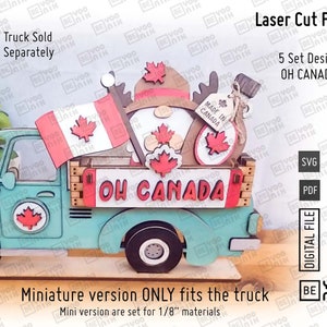 Les fichiers laser de taille mini et standard d'Oh Canada signent au format SVG et PDF pour les camions et les planches uniquement dans la version mini. Svg laser fête du Canada