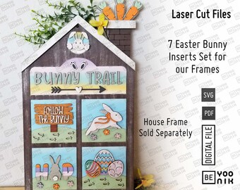 Bunny Trail Easter Interchangeable Inserts Set - Laser cut files in SVG and PDF. Easter Eggs Inserts laser  Glowforge SVG Tier tray Decor