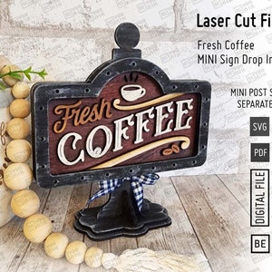 Aggiungi il cartello "Mini Coffee Fresh" in formato SVG e PDF per la nostra cornice "Mini post Drop in". Mini cartello "Post Coffee" intercambiabile, dimensioni 5,5" x 3,25".