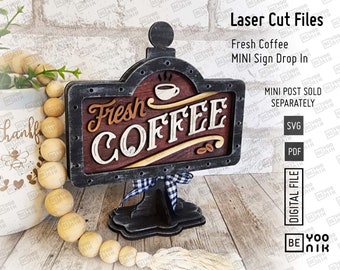 Add on Fresh Coffee Mini Sign in SVG and PDF for our Mini post Drop in frame. Interchangeable Post Coffee decor  Mini sign 5.5&quot; x 3.25&quot;