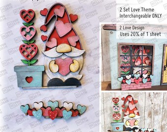 Add on Interchangeable Valentine Love Theme 2 set ONLY laser cut files in SVG and PDF for house and Hay wagon carts. Love house decor