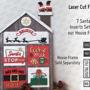 farmhouse Christmas Interchangeable Inserts Laser cut files in SVG and PDF. Leaning Ladder Santa inserts laser cut, Christmas Tiered tray