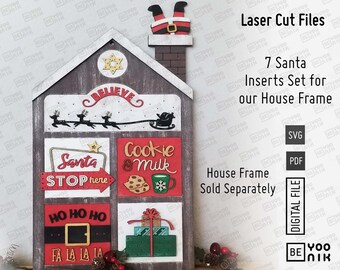 farmhouse Christmas Interchangeable Inserts Laser cut files in SVG and PDF. Leaning Ladder Santa inserts laser cut, Christmas Tiered tray