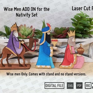 Wise Men add on for our Nativity Scene Set Laser cut files, SVG and PDF. Glowforge SVG, Christian Decor svg, Nativity Laser. Reyes Magos svg