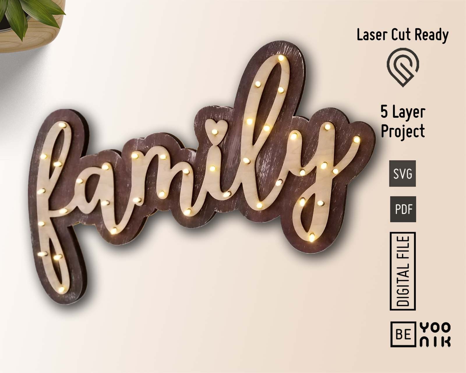3d Word Led Light Box Family SVG and PDF Laser Ready Files Etsy