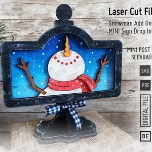 Add on Winter Snowman Looking up Mini Sign in SVG and PDF for our Mini post Drop in frame. Interchangeable Post Mini sign 5.5" x 3.25"