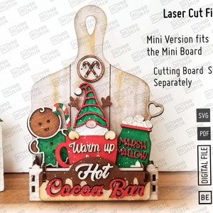 Taca warstwowa Hot Cocoa Bar, pliki cięte laserowo w formatach SVG i PDF, 5 znaków do naszego wózka, ciężarówki i domu, ciężarówka świąteczna, laserowe pliki SVG z pianki