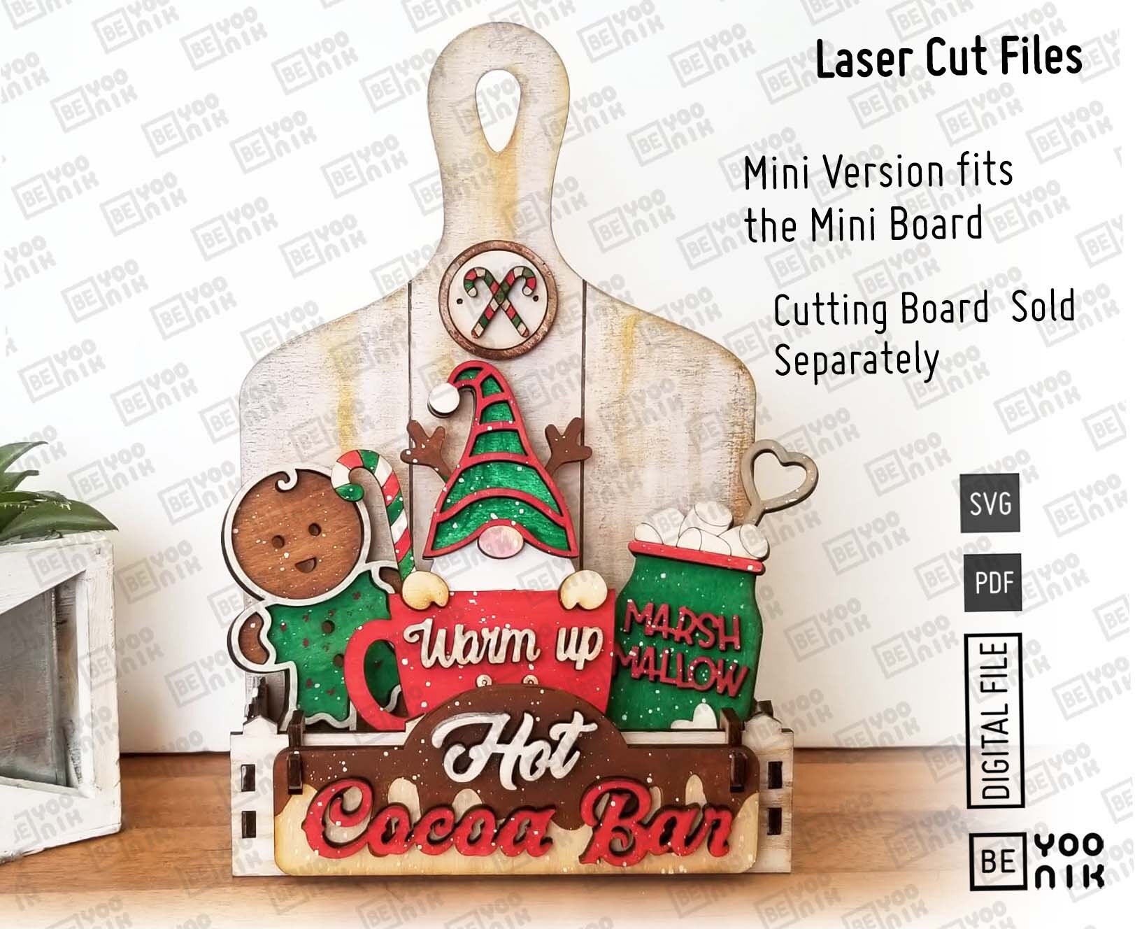 Hot Cocoa Bar tiered tray laser cut files in SVG and PDF 5 signs set for our cart, truck and house, Christmas truck, Marshmallow laser svg