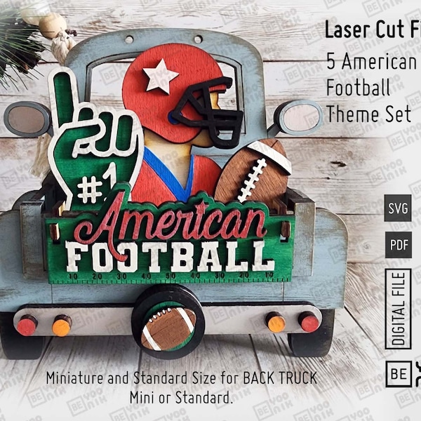 American Football Theme 5 pieces set tiered tray set Football player, Ball, Hand #1 for our tier trays laser files in SVG and PDF files