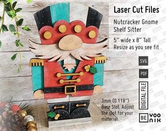 Digitaler Nussknacker mit Mistel Standing Shelf Table Sitter Laser Cut-Dateien in SVG und PDF, Weihnachtsnussknacker-Kollektion. Schneide SVG