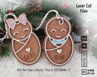 Newborn Gingerbread Ornament in SVG, PDF. Baby Ornament laser files, Christmas Ornament Glowforge SVG, baby Laser cut file