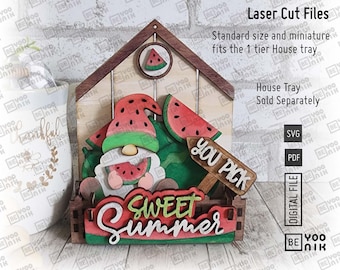 Sweet Summer watermelon theme tiered tray set of 5 signs for our tier trays laser files in SVG and PDF files, Glowforge, watermelons laser