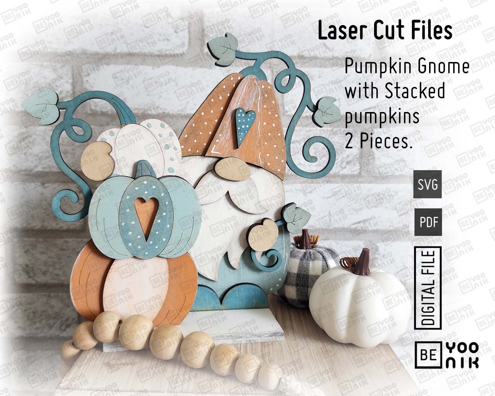 Standing Pumpkin Hat Gnome with Stacked Pumpkins Shelf Table Sitter Laser Cut files in SVG and PDF. Fall Gnome, cute Gnome svg, Table sitter