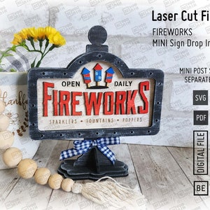 Add on Fireworks Mini Sign in SVG and PDF for our Mini post Drop in frame. Interchangeable sparklers, fountains, poppers sign 5.5" x 3.25"