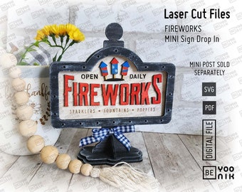 Add on Fireworks Mini Sign in SVG and PDF for our Mini post Drop in frame. Interchangeable sparklers, fountains, poppers sign 5.5" x 3.25"