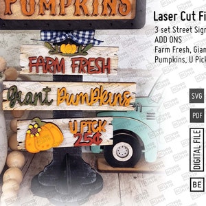 Aggiungi &quot;Farm Fresh&quot;, zucche giganti, U Pick 25 3 Street Mini Signs in SVG e PDF per il nostro palo TALL Mini, intercambiabile autunnali 5,5&quot; x 1,2&quot;