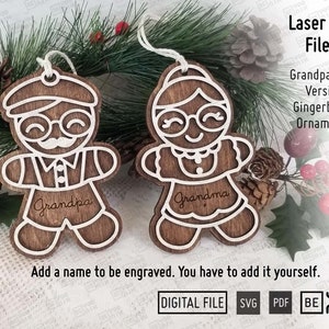 Ornamento di pan di zenzero dei nonni in SVG, PDF. File laser per ornamento della nonna, ornamento del nonno Glowforge SVG, ornamento natalizio tagliato al laser