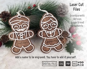Großeltern Lebkuchen Ornament in SVG, PDF. Oma Ornament Laser-Dateien, Grandpa Ornament Glowforge SVG, Weihnachtsverzierung Laser geschnitten
