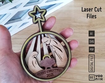 Archivo láser SVG de Natividad, Nochebuena SVG, archivos cortados con láser para Glowforge, descarga digital, adorno cortado con láser SVG, letrero de puerta de Natividad