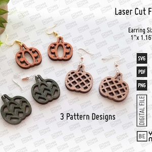 1&quot; Pumpkin Pattern Earrings Laser cut files in SVG and PDF, Father&#39;s Day keychain, Glowforge ready, Digital Download, Pumpkin earrings svg