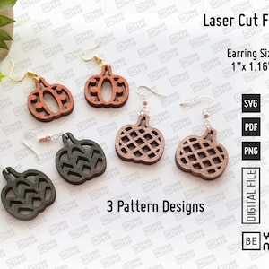 1" Pumpkin Pattern Earrings Laser cut files in SVG and PDF, Father's Day keychain, Glowforge ready, Digital Download, Pumpkin earrings svg