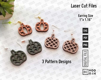 1" Pumpkin Pattern Earrings Laser cut files in SVG and PDF, Father's Day keychain, Glowforge ready, Digital Download, Pumpkin earrings svg
