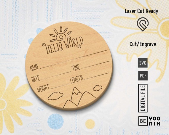 Hello World Laser Cut Svg Pdf. Baby Announcement Newborn | Etsy