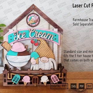 File laser per vassoi a più livelli per gelaterie in formato SVG e PDF, set di 5 cartelli per la visualizzazione a più livelli di carretti, case o camion, Summertime svg
