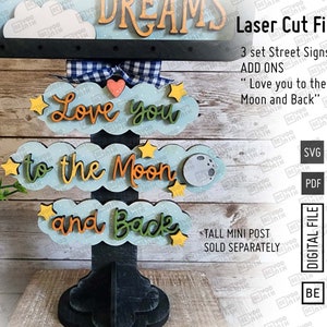 Aggiungi i mini cartelli "Ti amo fino alla luna e ritorno" in formato SVG e PDF per il nostro post TALL Mini, cartello intercambiabile per bambini da 5,5" x 1,2"