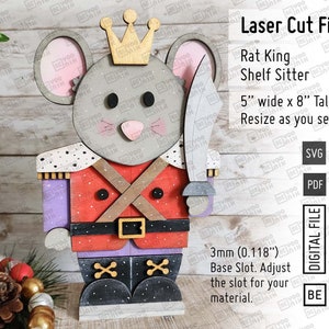 Quebra-nozes digital Rei Rato com espada em pé Prateleira Mesa Sitter Arquivos cortados a laser em SVG e PDF Coleção Quebra-nozes de Natal Rei Rato