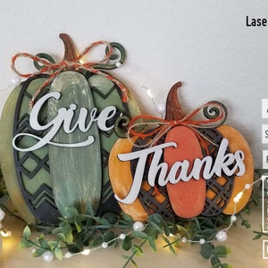 Give Thanks Patterned Pumpkins Laser Files in Ai, Svg, Pdf. Thanksgiving decor Laser svg, Glowforge Pumpkin, Plaid and boho pattern pumpkin